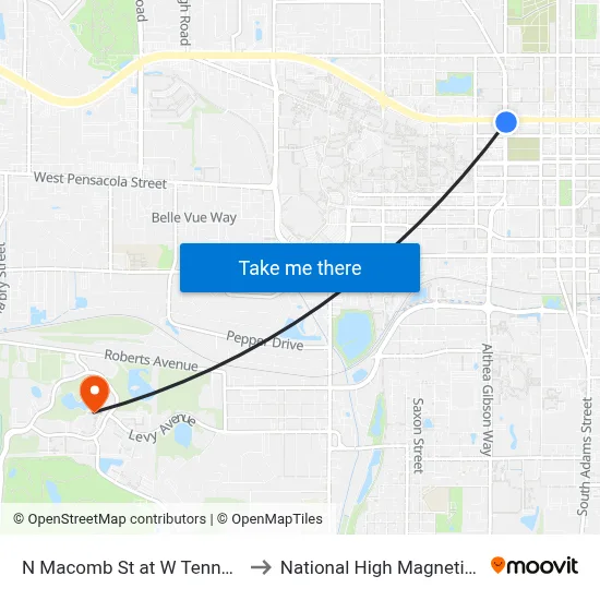 N Macomb St at W Tennessee St Nb to National High Magnetic Field Lab map