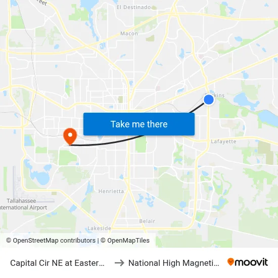 Capital Cir NE at Easterwood Dr Nb to National High Magnetic Field Lab map