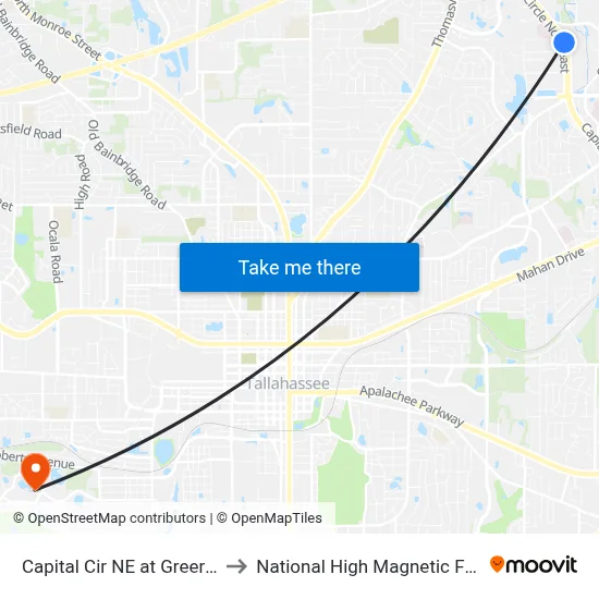 Capital Cir NE at Greer Rd Nb to National High Magnetic Field Lab map