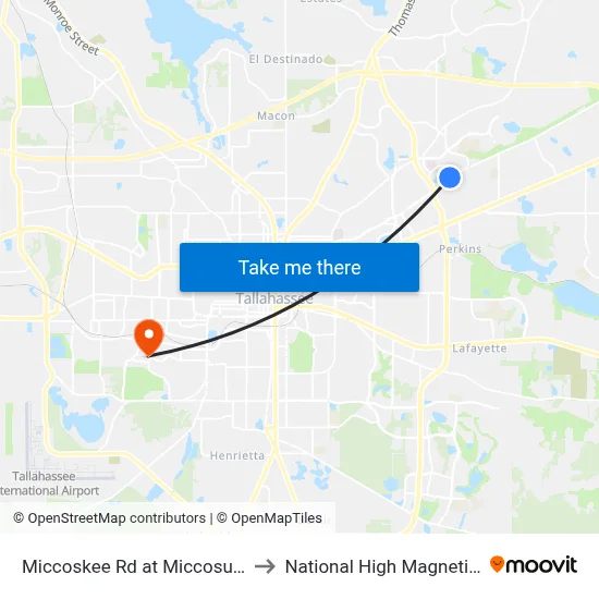 Miccoskee Rd at Miccosukee Loop Eb to National High Magnetic Field Lab map