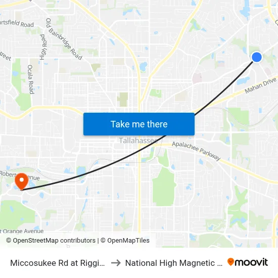 Miccosukee Rd at Riggins Rd Wb to National High Magnetic Field Lab map