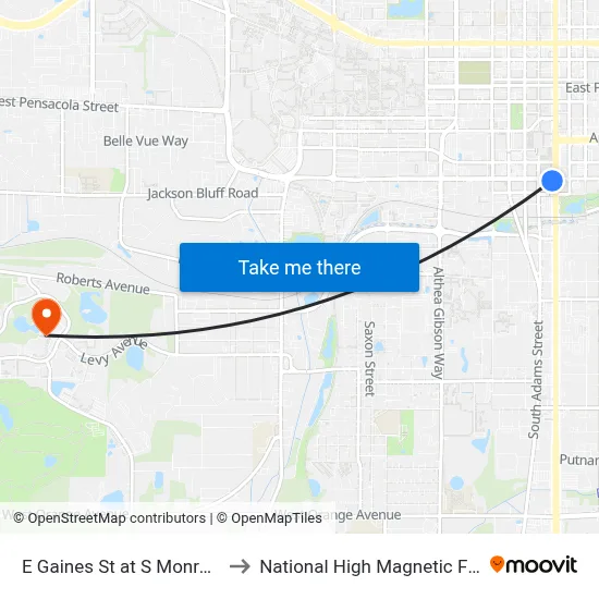 E Gaines St at S Monroe St Eb to National High Magnetic Field Lab map