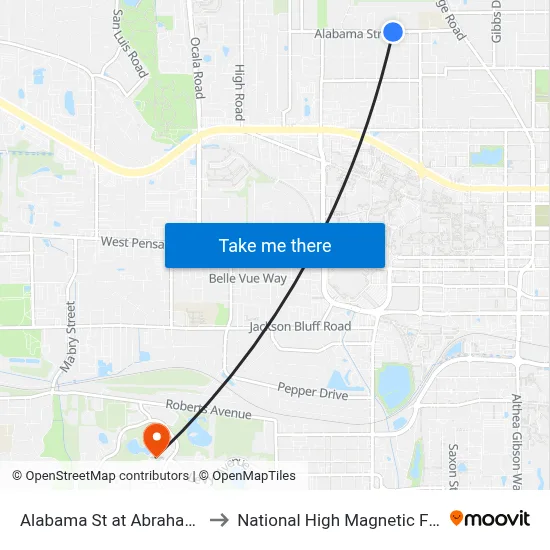 Alabama St at Abraham St Eb to National High Magnetic Field Lab map