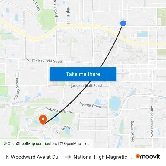 N Woodward Ave at Dunn St Nb to National High Magnetic Field Lab map