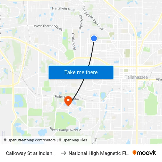 Calloway St at Indiana St Nb to National High Magnetic Field Lab map