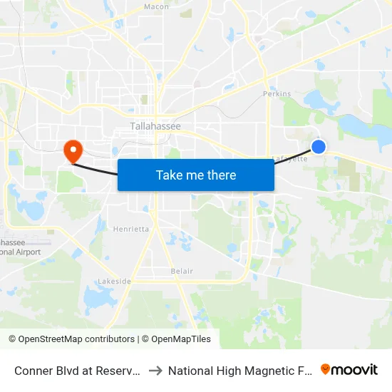 Conner Blvd at Reserve Dr Sb to National High Magnetic Field Lab map