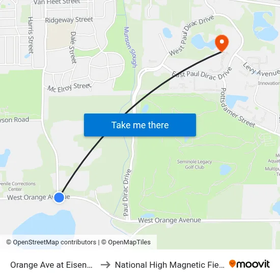 Orange Ave at Eisenhower to National High Magnetic Field Lab map