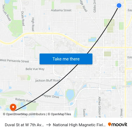 Duval St at W 7th Ave Nb to National High Magnetic Field Lab map
