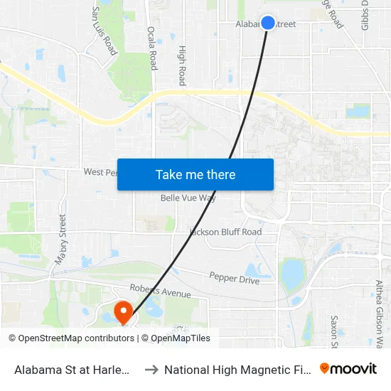 Alabama St at Harlem St Eb to National High Magnetic Field Lab map