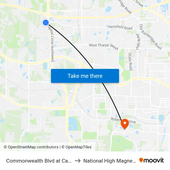 Commonwealth Blvd at Capital Circle NW to National High Magnetic Field Lab map
