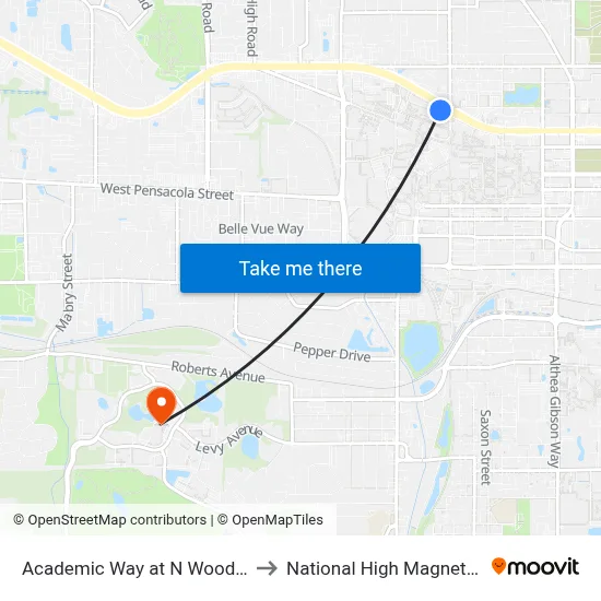 Academic Way at N Woodward Ave Eb to National High Magnetic Field Lab map