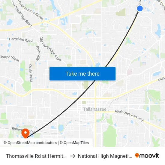 Thomasville Rd at Hermitage Blvd Nb to National High Magnetic Field Lab map