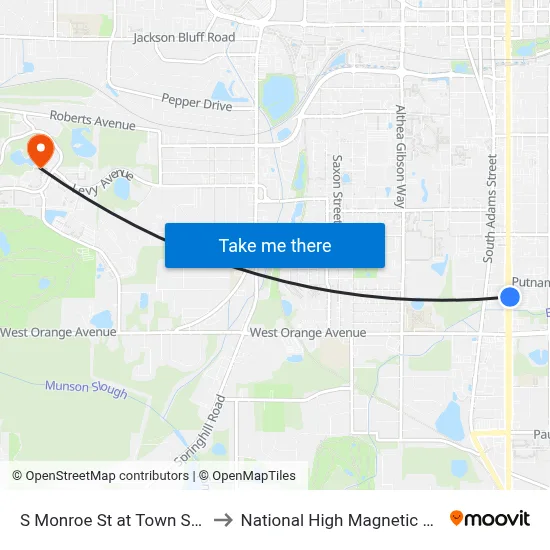 S Monroe St at Town South Nb to National High Magnetic Field Lab map