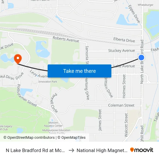 N Lake Bradford Rd at Mccaskill Ave Sb to National High Magnetic Field Lab map