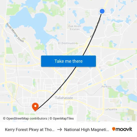 Kerry Forest Pkwy at Thomasville Rd to National High Magnetic Field Lab map