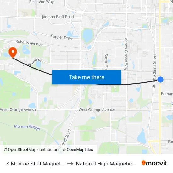S Monroe St at Magnolia Dr Nb to National High Magnetic Field Lab map