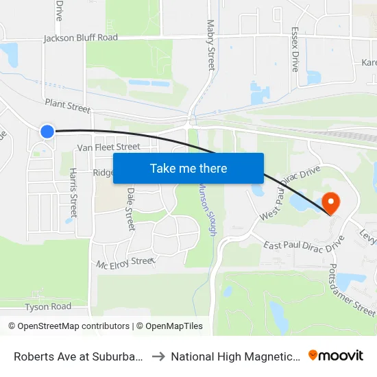 Roberts Ave at Suburban Blvd Wb to National High Magnetic Field Lab map