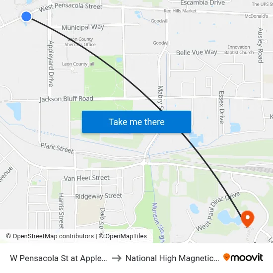 W Pensacola St at Appleyard Dr Eb to National High Magnetic Field Lab map