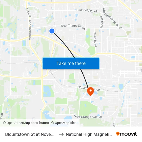 Blountstown St at November Cir Nb to National High Magnetic Field Lab map