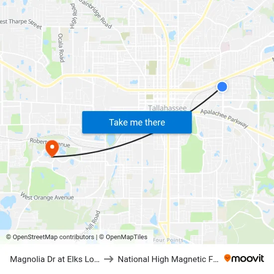 Magnolia Dr at Elks Lodge Sb to National High Magnetic Field Lab map