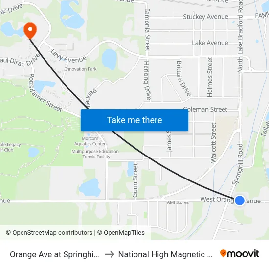 Orange Ave at Springhill Rd Wb to National High Magnetic Field Lab map