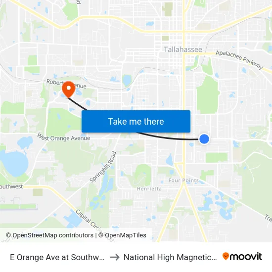 E Orange Ave at Southwood Dr Eb to National High Magnetic Field Lab map