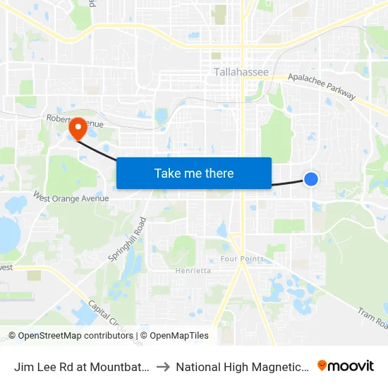 Jim Lee Rd at Mountbatten Rd Sb to National High Magnetic Field Lab map