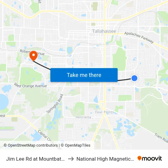 Jim Lee Rd at Mountbatten Rd Nb to National High Magnetic Field Lab map