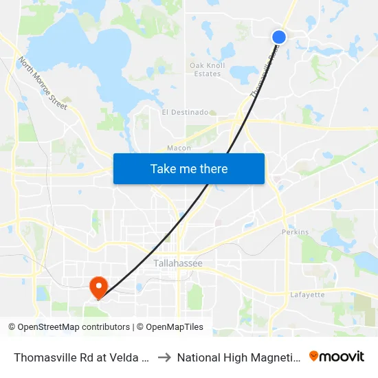 Thomasville Rd at Velda Dairy Rd Nb to National High Magnetic Field Lab map