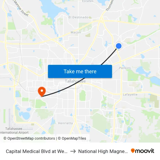 Capital Medical Blvd at Wellness Way Wb to National High Magnetic Field Lab map