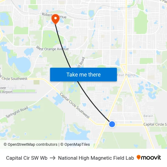 Capital Cir SW Wb to National High Magnetic Field Lab map
