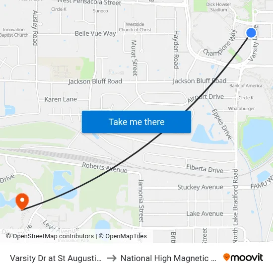 Varsity Dr at St Augustine St Sb to National High Magnetic Field Lab map