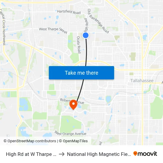 High Rd at W Tharpe St Sb to National High Magnetic Field Lab map
