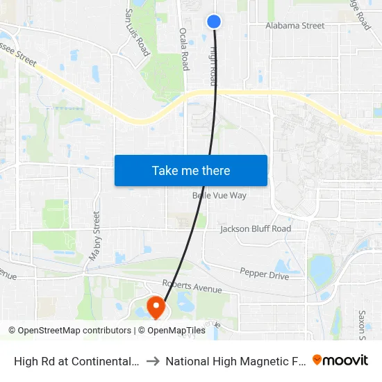 High Rd at Continental Ave Sb to National High Magnetic Field Lab map