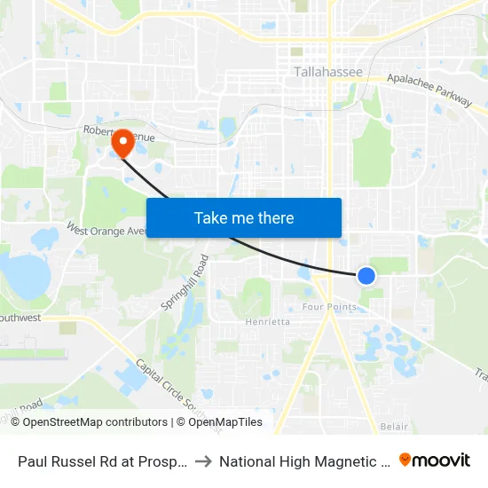 Paul Russel Rd at Prospect St Eb to National High Magnetic Field Lab map