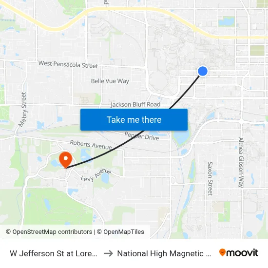 W Jefferson St at Lorene St Eb to National High Magnetic Field Lab map