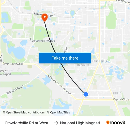 Crawfordville Rd at Westway Rd Nb to National High Magnetic Field Lab map
