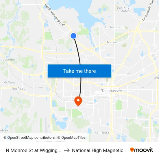 N Monroe St at Wiggington Rd Sb to National High Magnetic Field Lab map