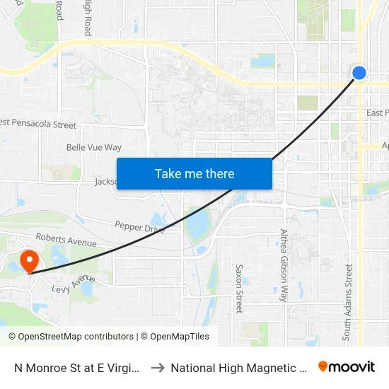 N Monroe St at E Virginia St Sb to National High Magnetic Field Lab map