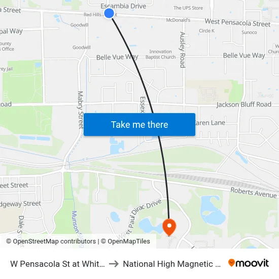 W Pensacola St at White Dr Wb to National High Magnetic Field Lab map