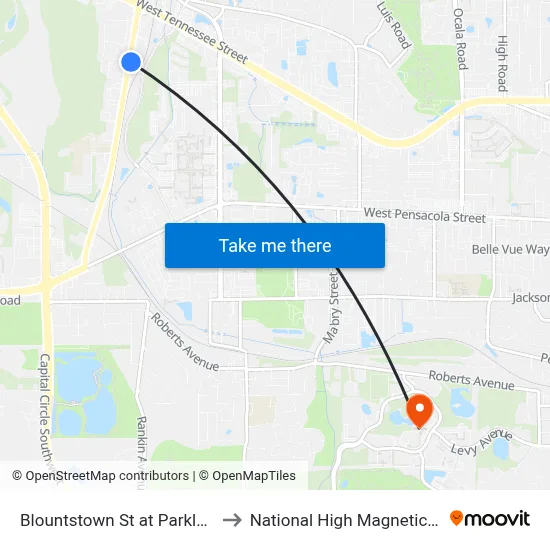 Blountstown St at Parklawn St Nb to National High Magnetic Field Lab map