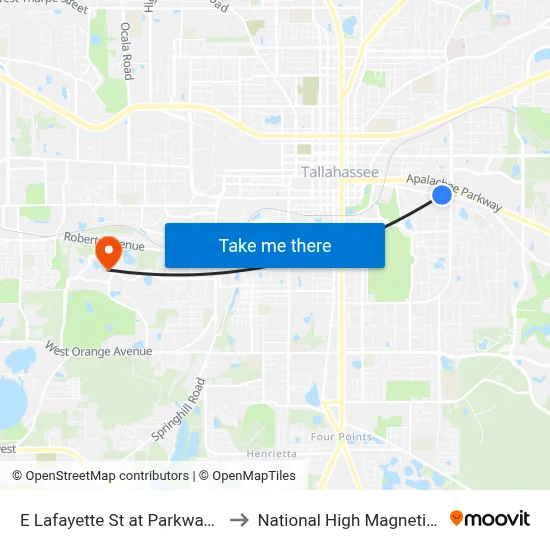 E Lafayette St at Parkway Center Wb to National High Magnetic Field Lab map