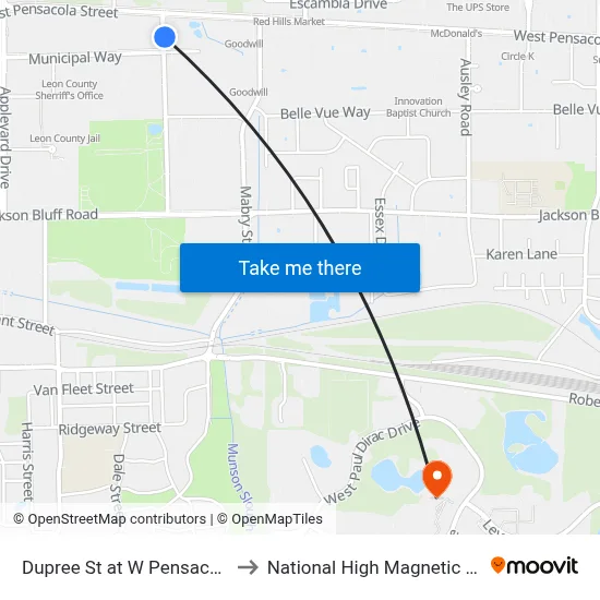 Dupree St at W Pensacola St Nb to National High Magnetic Field Lab map