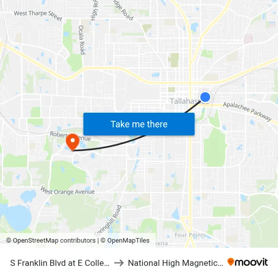 S Franklin Blvd at E College Ave Nb to National High Magnetic Field Lab map