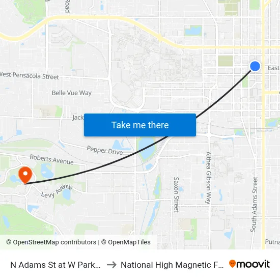 N Adams St at W Park Ave Sb to National High Magnetic Field Lab map