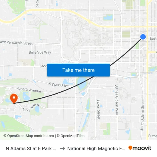 N Adams St at E Park Ave Nb to National High Magnetic Field Lab map