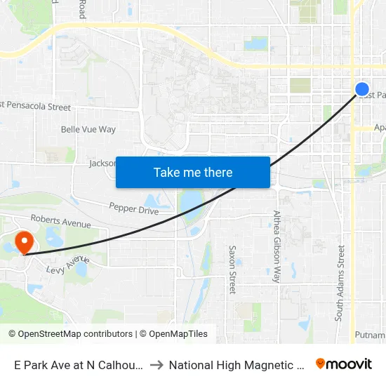 E Park Ave at N Calhoun St Wb to National High Magnetic Field Lab map