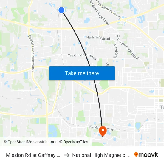 Mission Rd at Gaffney Loop Nb to National High Magnetic Field Lab map
