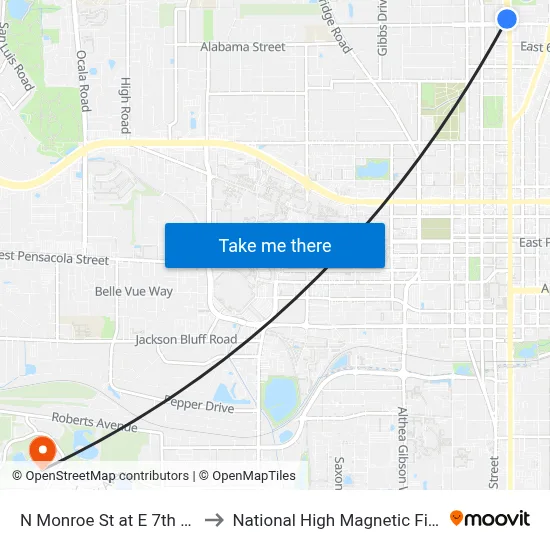 N Monroe St at E 7th Ave Sb to National High Magnetic Field Lab map