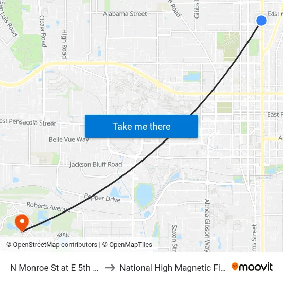 N Monroe St at E 5th Ave Sb to National High Magnetic Field Lab map
